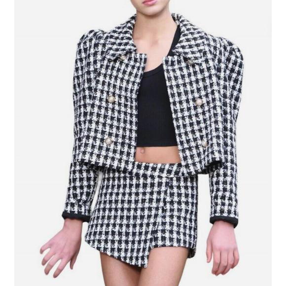 NEW KATIE J NYC plaid jacket and shorts set in black and white - Picture 1 of 3